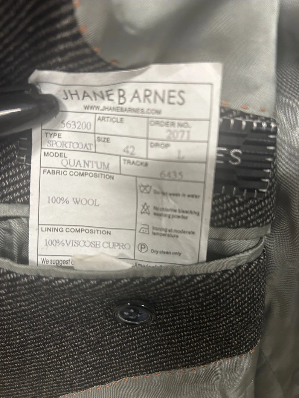 Jhane Barnes Charcoal Herringbone Sport Coat 100% Wool 42L